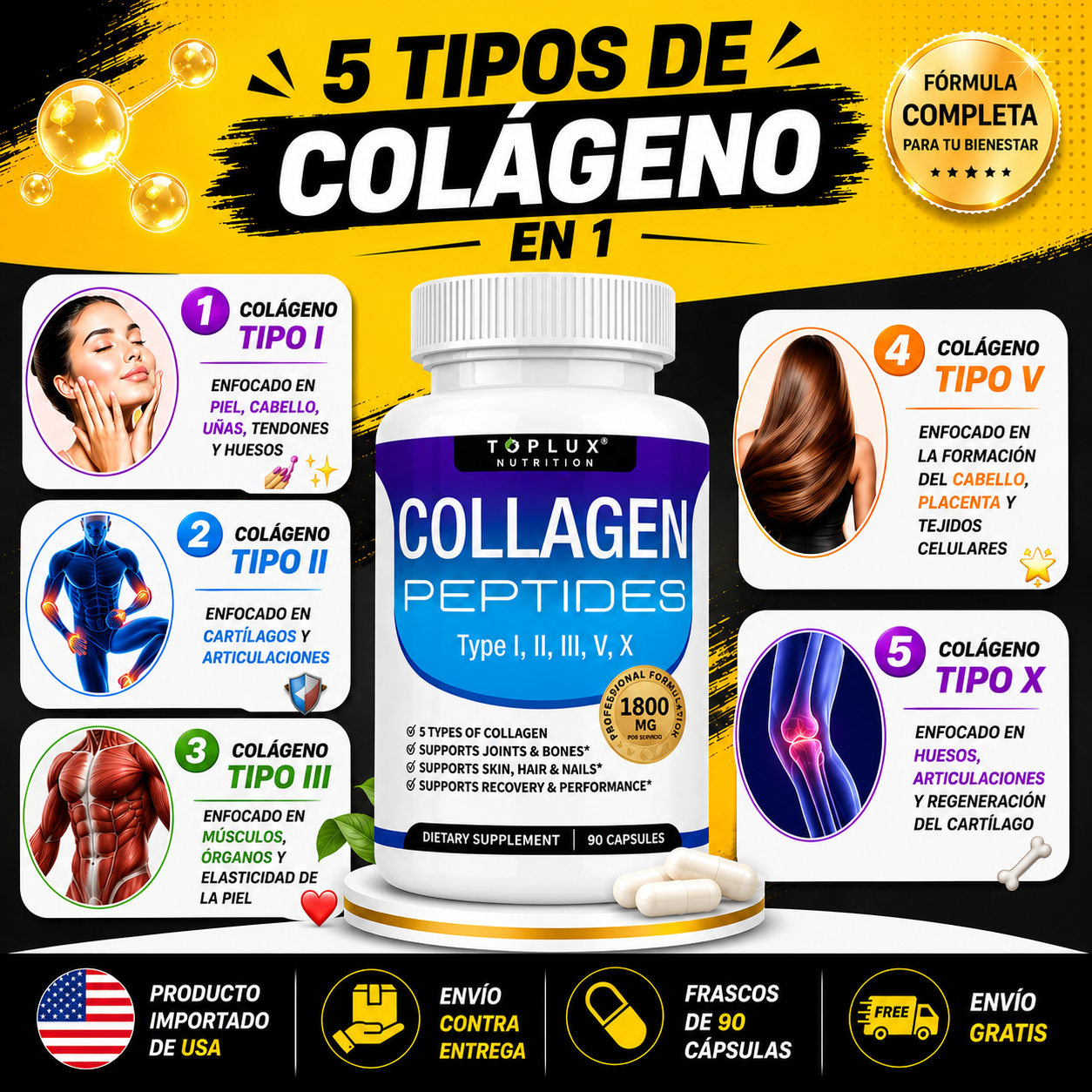 COLLAGEN PEPTIDES 5 TIPOS - 90 CAPSULAS