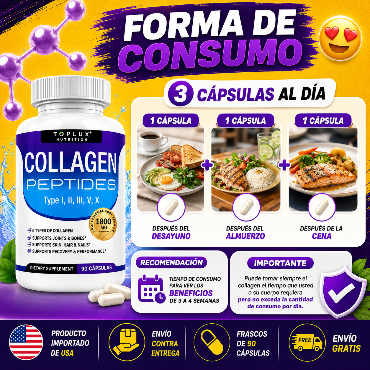 COLLAGEN PEPTIDES 5 TIPOS - 90 CAPSULAS